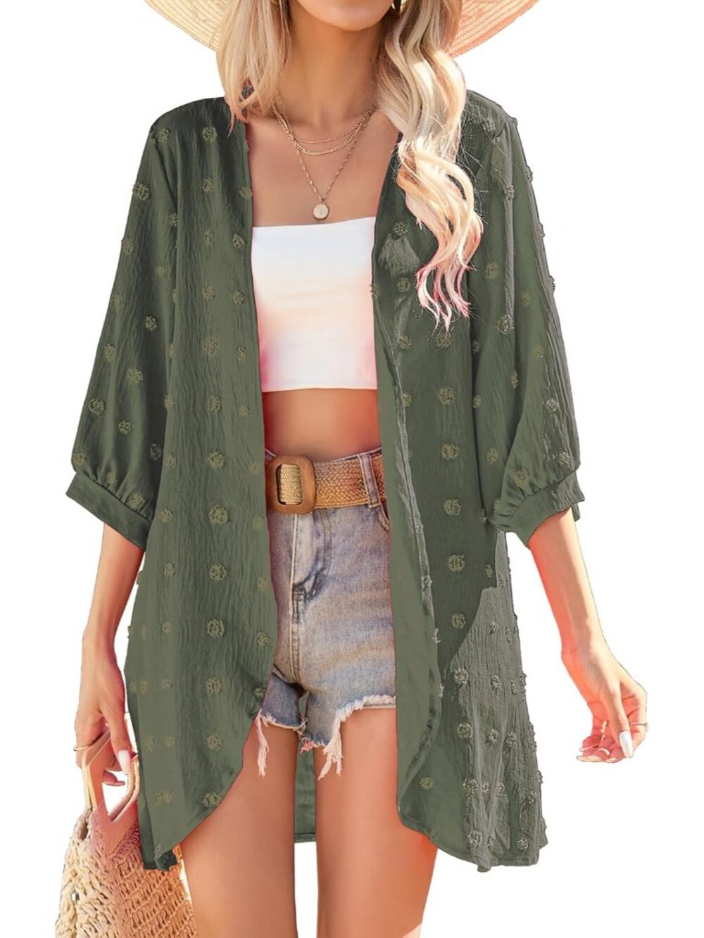 Cardigan for Women 3/4 Sleeve Lightweight Summer Kimono Cardigan Loose Beach Cov